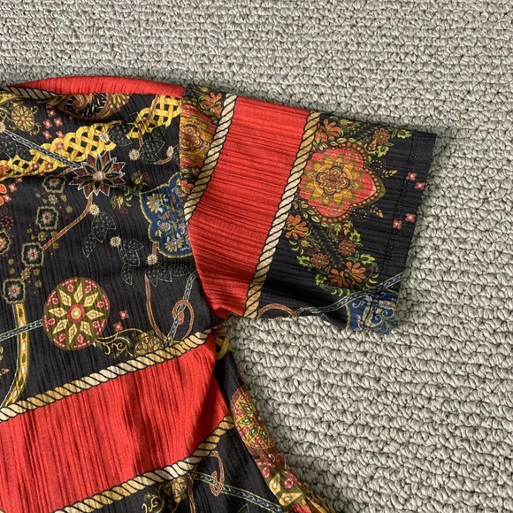 Zara Trufaluc Womens Blouse Top Size Small Red/Black Ornament Print Peplum - Picture 3 of 9